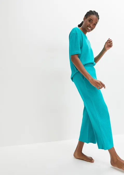 Žebrovan&aacute; souprava na doma s kalhotami Culotte, bonprix