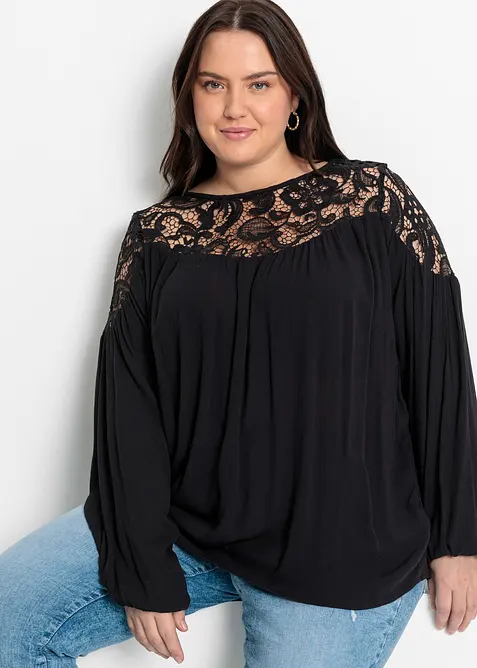 Tunika ze spl&yacute;vav&eacute; visk&oacute;zy, bonprix