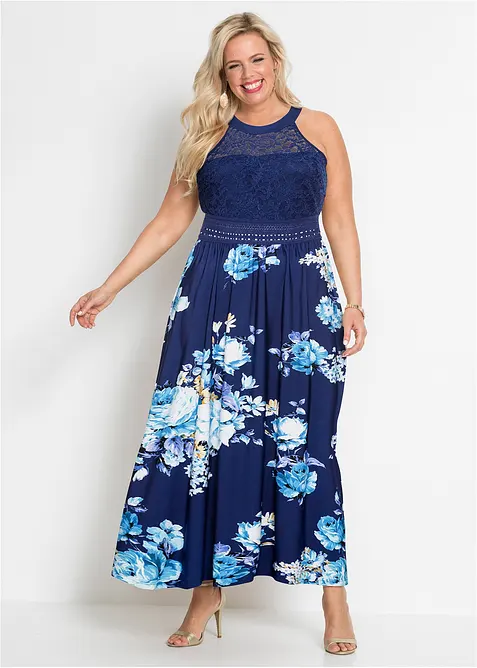 Dlouh&eacute; letn&iacute; &scaron;aty s květinov&yacute;m potiskem a krajkou, bonprix