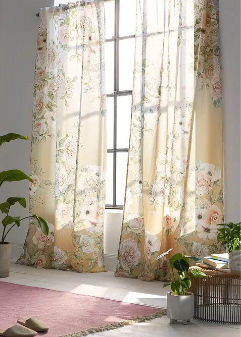 Závěs s potiskem růží, z mikrovlákna (1 ks v balení) s recyklovaným polyesterem, bonprix