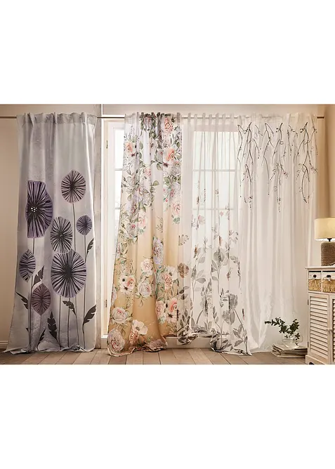 Závěs s potiskem růží, z mikrovlákna (1 ks v balení) s recyklovaným polyesterem, bonprix