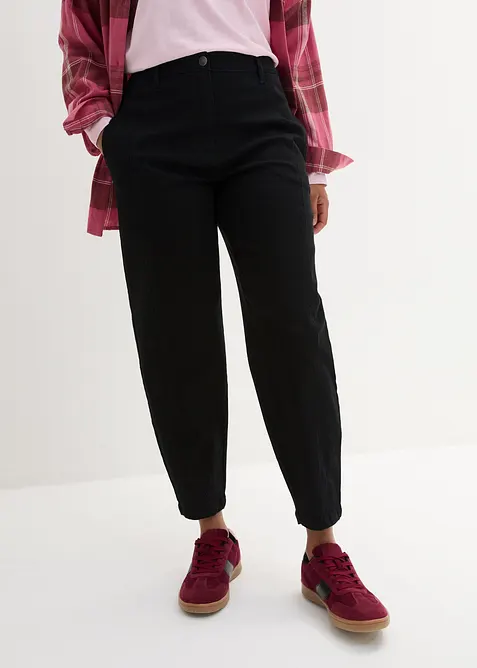 Twilové kalhoty ve střihu Barrel s dopředu posazenými švy a pohodlným pasem High Waist, bonprix