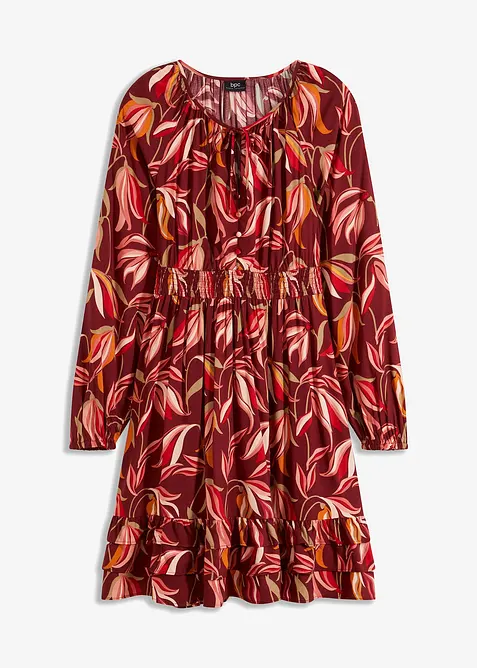 Viskózové tkané šaty s žabkovaným pasem, délka ke kolenům, bonprix