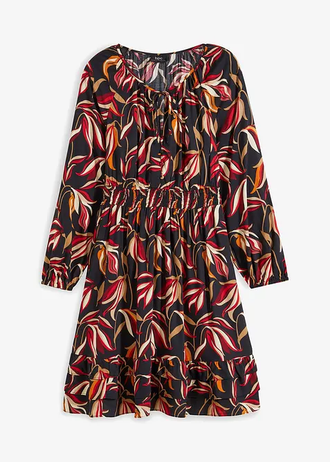 Visk&oacute;zov&eacute; tkan&eacute; &scaron;aty s žabkovan&yacute;m pasem, d&eacute;lka ke kolenům, bonprix