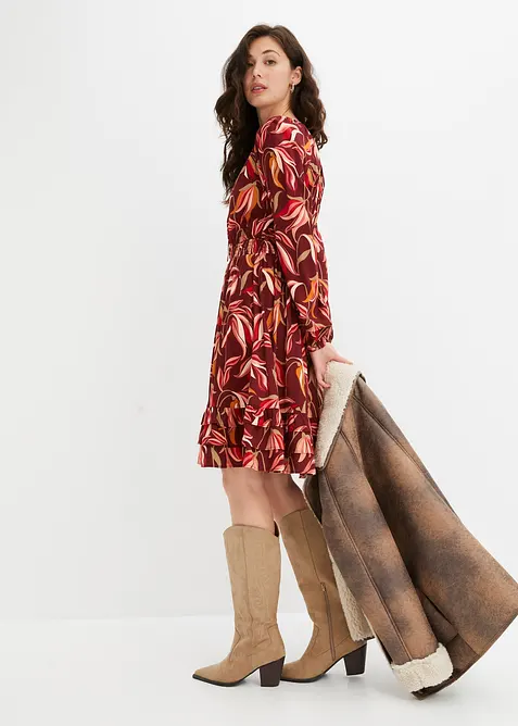 Visk&oacute;zov&eacute; tkan&eacute; &scaron;aty s žabkovan&yacute;m pasem, d&eacute;lka ke kolenům, bonprix