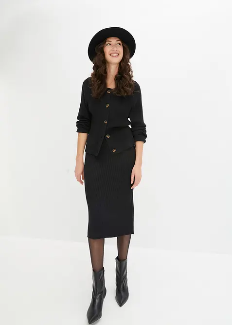 Žebrovaná pletená sukně z viskózové směsi, bonprix