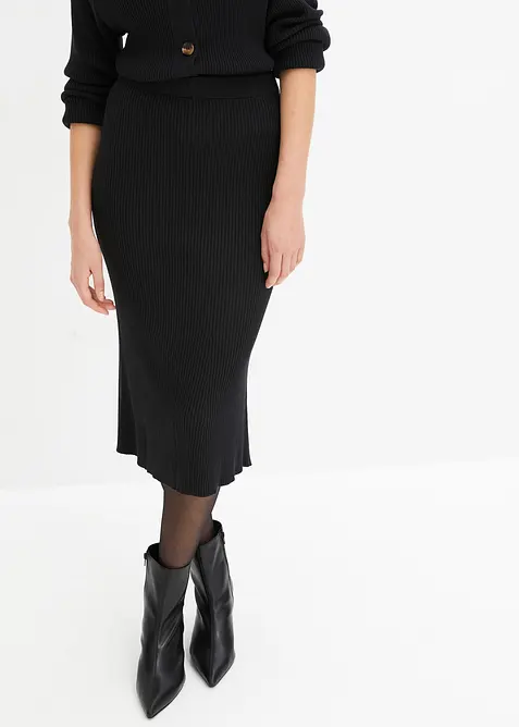 Žebrovaná pletená sukně z viskózové směsi, bonprix