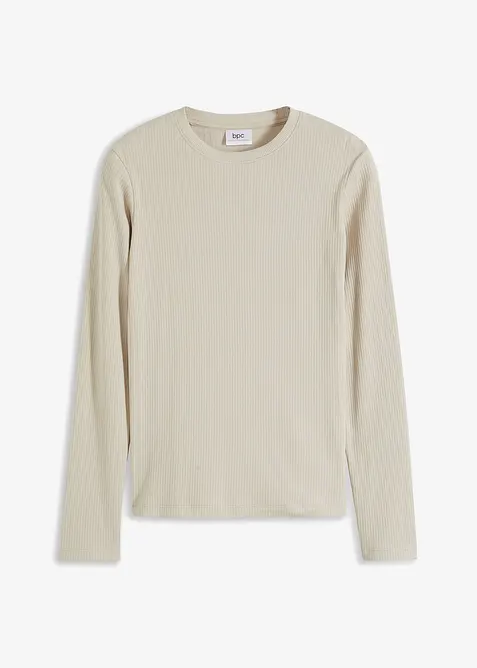 Žebrovan&eacute; triko z čist&eacute; bavlny, dlouh&yacute; ruk&aacute;v, bonprix