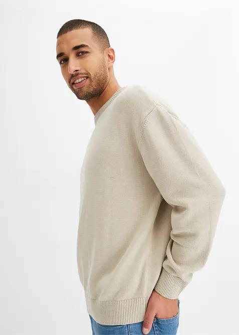 Svetr s kulatým výstřihem, z měkké bavlněné směsi, Loose Fit, bonprix