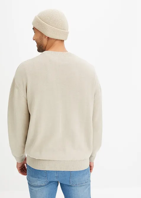 Svetr s kulatým výstřihem, z měkké bavlněné směsi, Loose Fit, bonprix