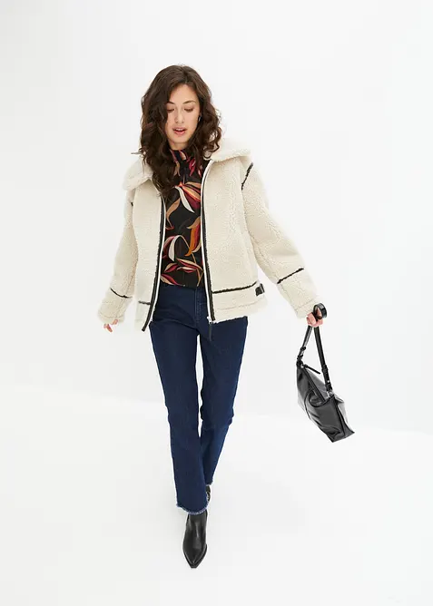 Bunda z uměl&eacute; jehněč&iacute; kože&scaron;iny, bonprix