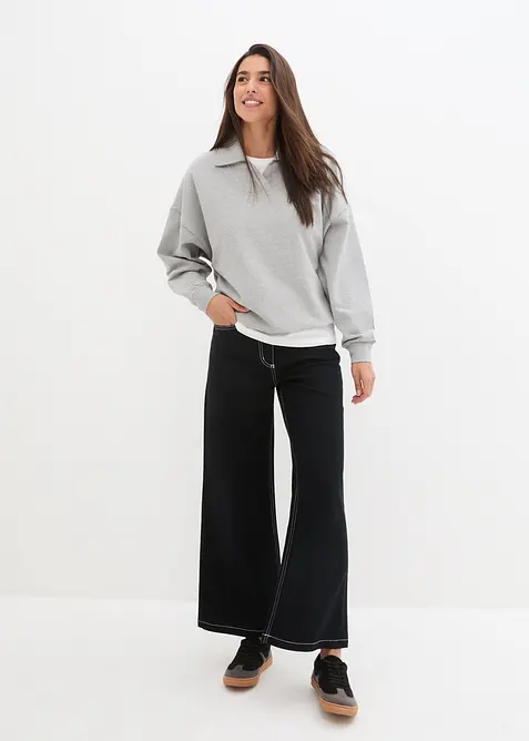 Oversize mikina s výstřihem do V a límcem polo, bonprix