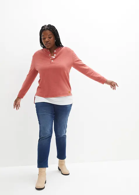 Termo dž&iacute;ny s hebkou vnitřn&iacute; stranou, Boyfriend, Mid Waist, bonprix