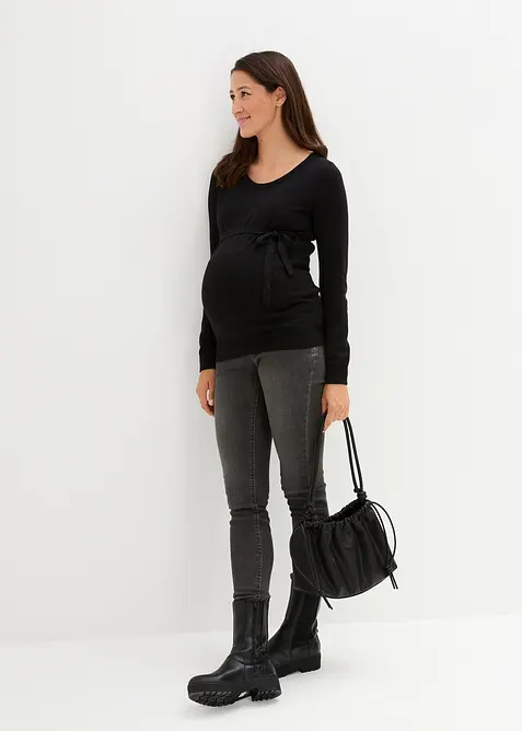 Těhotensk&yacute; svetr ze 100% bavlny, se zavazovac&iacute;m p&aacute;skem, bonprix