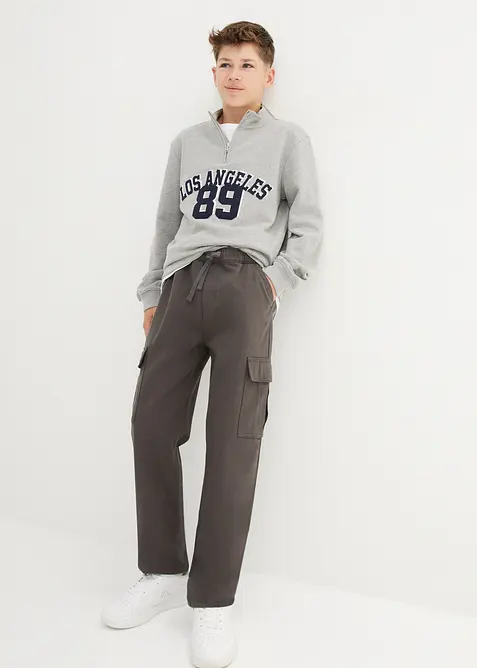 Cargo kalhoty bez zapínání, Straight, Loose Fit, z čisté bavlny, bonprix