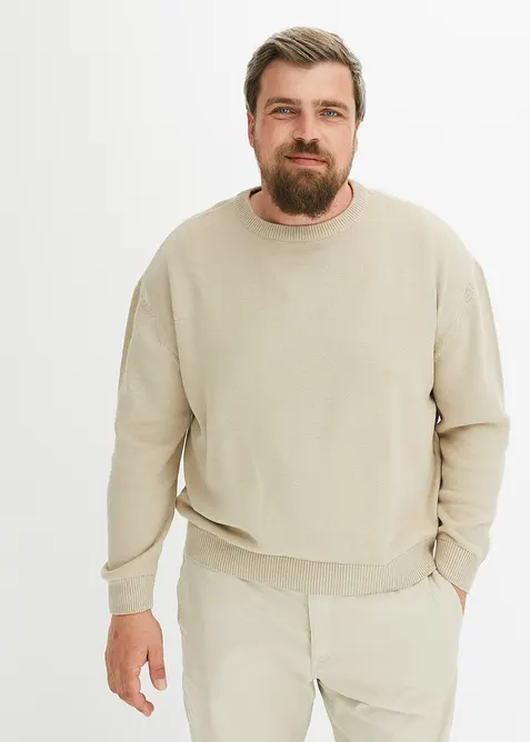 Svetr s kulatým výstřihem, z měkké bavlněné směsi, Loose Fit, bonprix