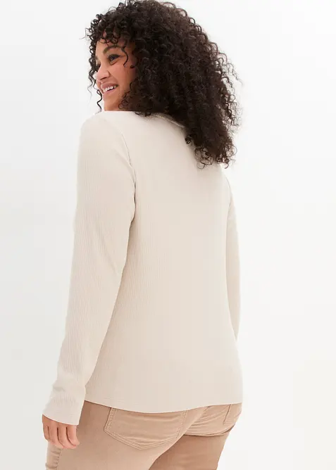 Žebrovan&eacute; triko z čist&eacute; bavlny, dlouh&yacute; ruk&aacute;v, bonprix