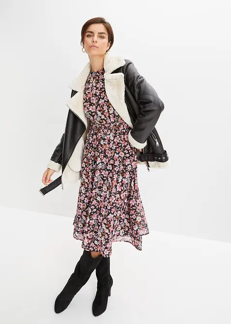 Motorkářská bunda z umělé jehněčí kožešiny, bonprix