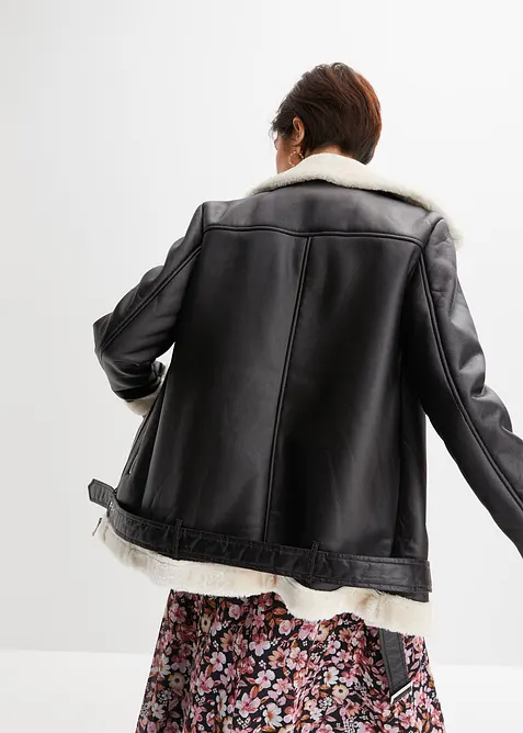Motorkářská bunda z umělé jehněčí kožešiny, bonprix