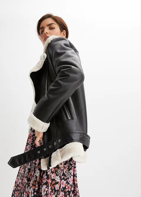 Motorkářská bunda z umělé jehněčí kožešiny, bonprix