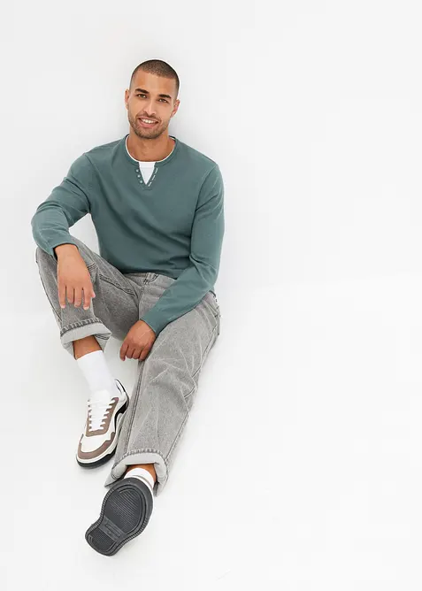 Svetr z jemné pleteniny se vzhledem 2 v 1, z jemné bavlněné směsi, bonprix