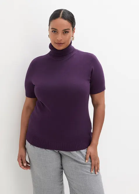 Svetr s rol&aacute;kov&yacute;m l&iacute;mcem, kr&aacute;tk&yacute; ruk&aacute;v, bonprix