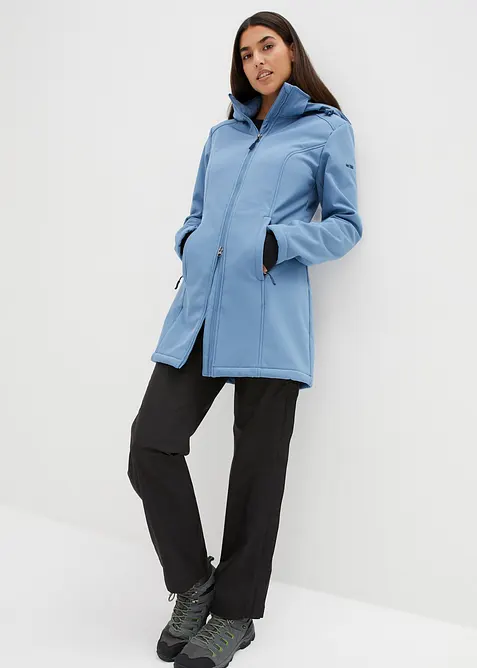 Funkční softshellová dlouhá bunda s plyšovým flísem, vodoodpudivá, bonprix