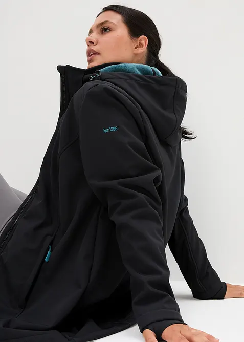 Funkčn&iacute; softshellov&aacute; dlouh&aacute; bunda s ply&scaron;ov&yacute;m fl&iacute;sem, vodoodpudiv&aacute;, bonprix