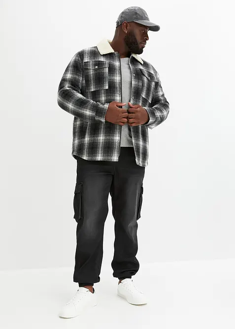 Dž&iacute;ny Slim Fit Straight, bez zap&iacute;n&aacute;n&iacute;, z tepl&aacute;koviny, bonprix