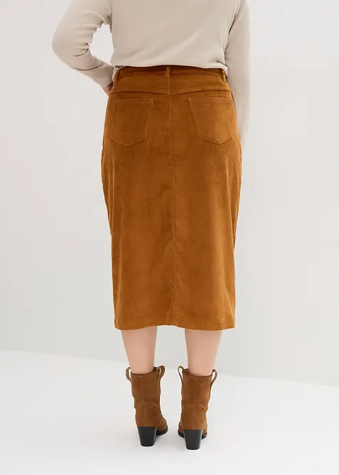 Strečová manšestrová sukně v délce midi, bonprix