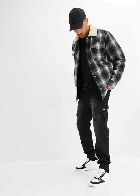 Dž&iacute;ny z tepl&aacute;koviny Regular Fit, s cargo kapsami, Straight, bonprix