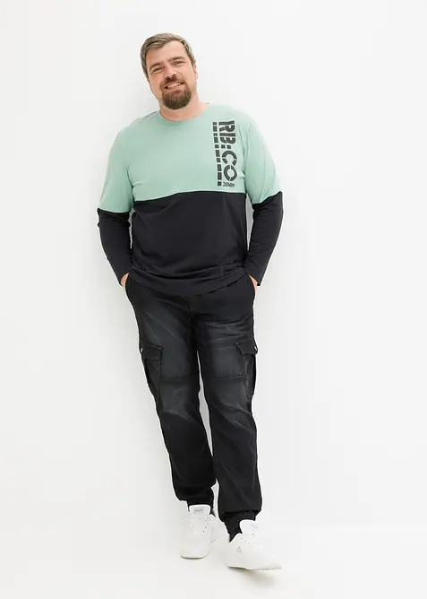 Dž&iacute;ny z tepl&aacute;koviny Regular Fit, s cargo kapsami, Straight, bonprix