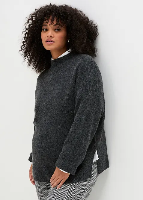 Supersoft těhotensk&yacute; svetr s dlouh&yacute;m rozparkem, bonprix