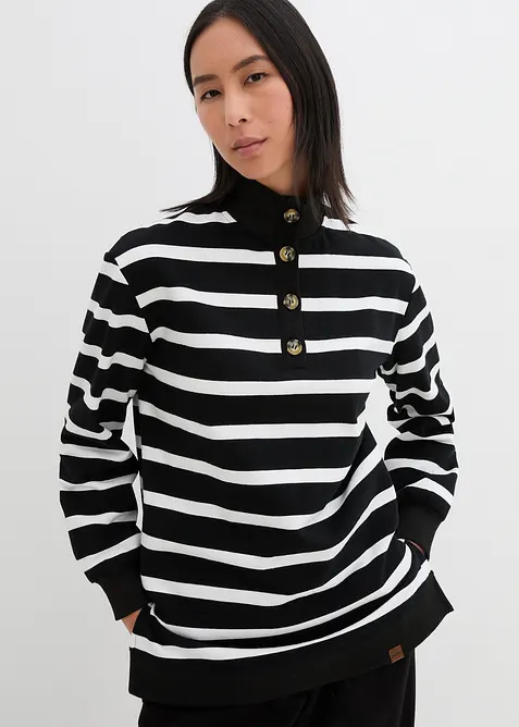 Dlouhá mikina s límcem na knoflíky, bonprix