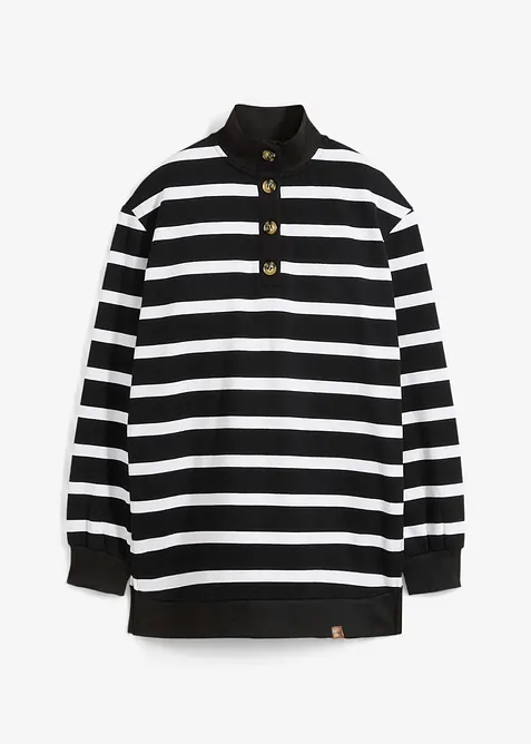 Dlouhá mikina s límcem na knoflíky, bonprix