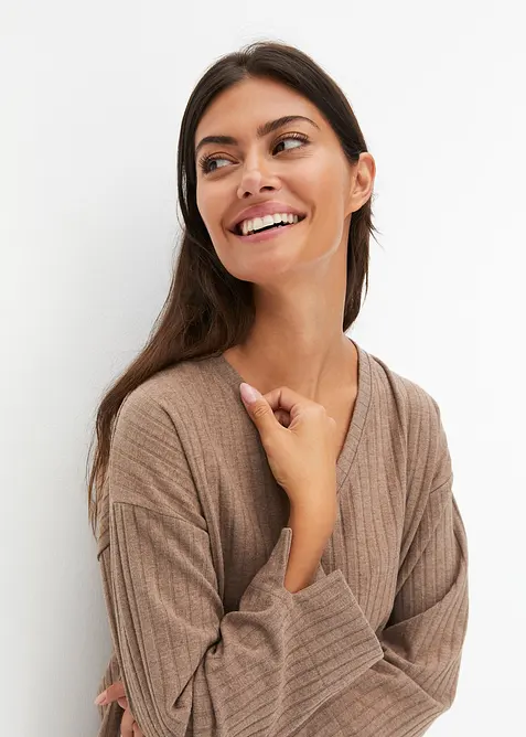 Domácí souprava se širokými nohavicemi, z měkkého žebrovaného materiálu, bonprix