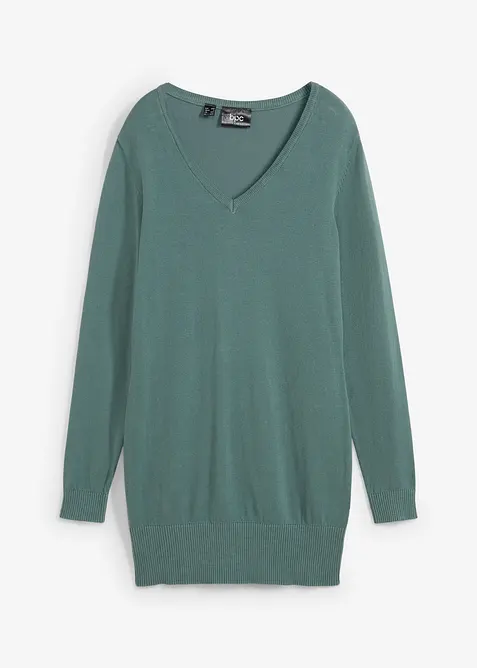 Dlouhý základní svetr s výstřihem do V, bonprix