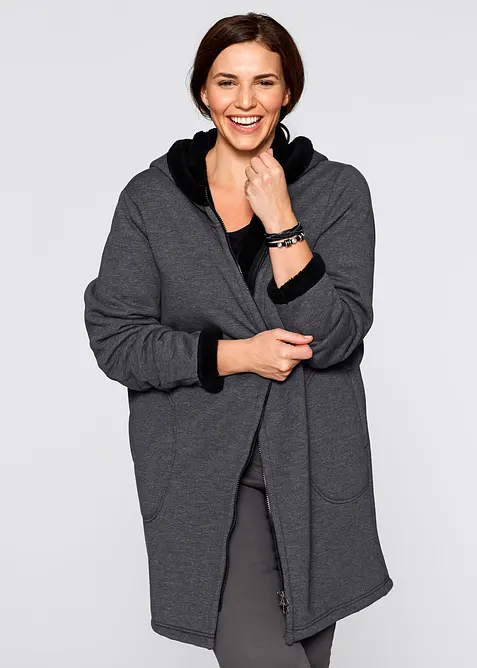 Propínací mikina s kapucí, s medvídkovou kožešinou, bonprix