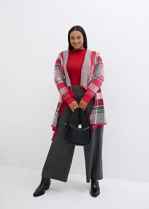 Dlouhý pletený kabátek s třásněmi, bonprix