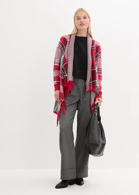 Dlouhý pletený kabátek s třásněmi, bonprix