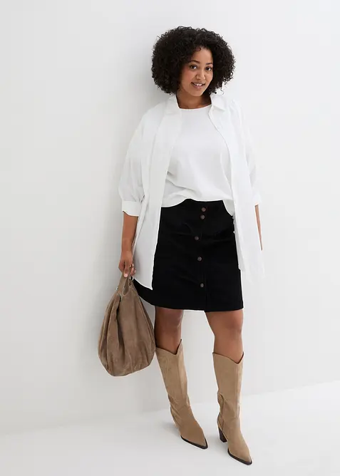 Strečová manšestrová sukně s knoflíkovou légou, bonprix