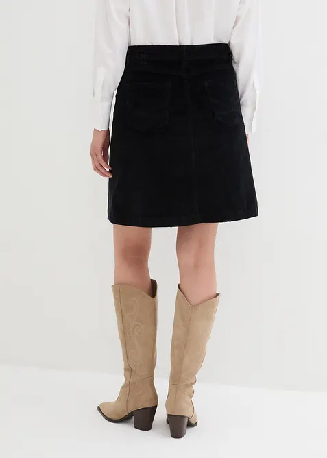 Strečov&aacute; man&scaron;estrov&aacute; sukně s knofl&iacute;kovou l&eacute;gou, bonprix