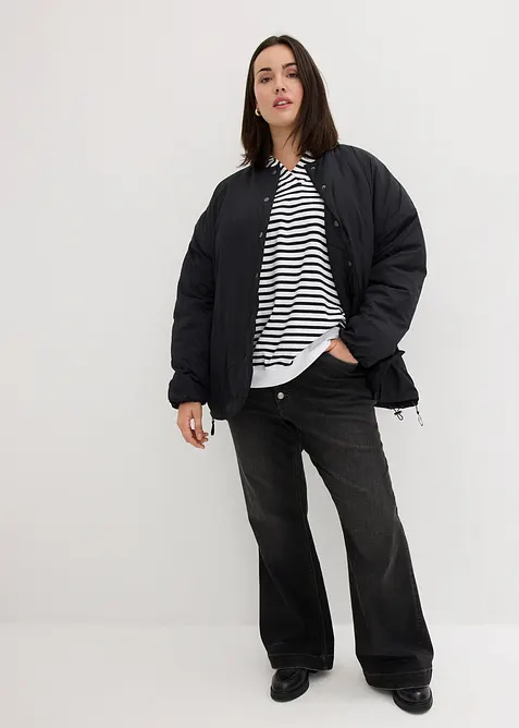 Oversize mikina s v&yacute;střihem do V a l&iacute;mcem polo, bonprix