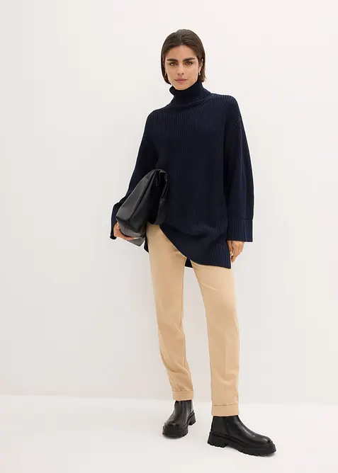 Oversize svetr s rolákovým límcem, z bavlněné směsi, bonprix