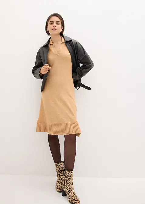 Pletené šaty s pólo límečkem, bonprix