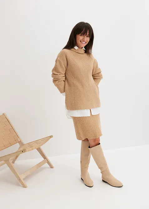 Svetr s rol&aacute;kov&yacute;m l&iacute;mcem, z čist&eacute; bavlny, bonprix