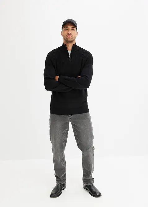 Svetr s límcem na zip, z měkké bavlněné směsi, bonprix