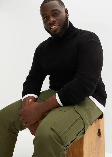 Svetr s rolákovým límcem a žebrovanými náplety, bonprix