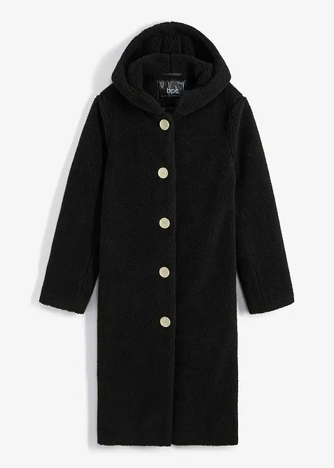 Plyšový kabát s kapucí a kapsami, bonprix