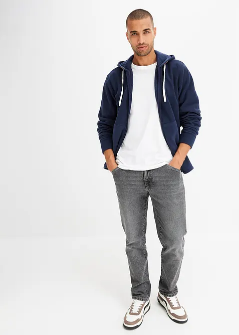 Flísová propínací mikina s kapucí a nakládanými kapsami, bonprix